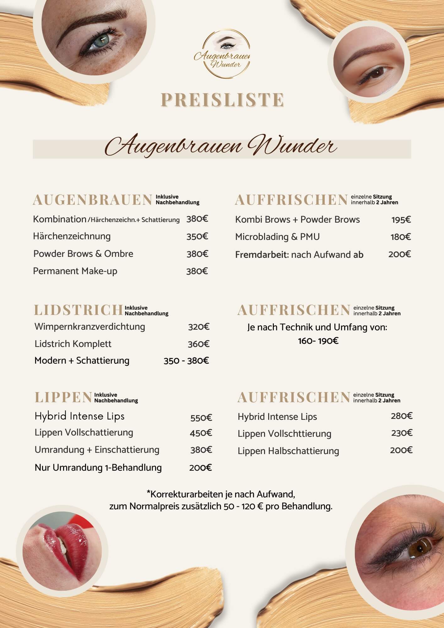 Preisliste Augenbrauen Wunder